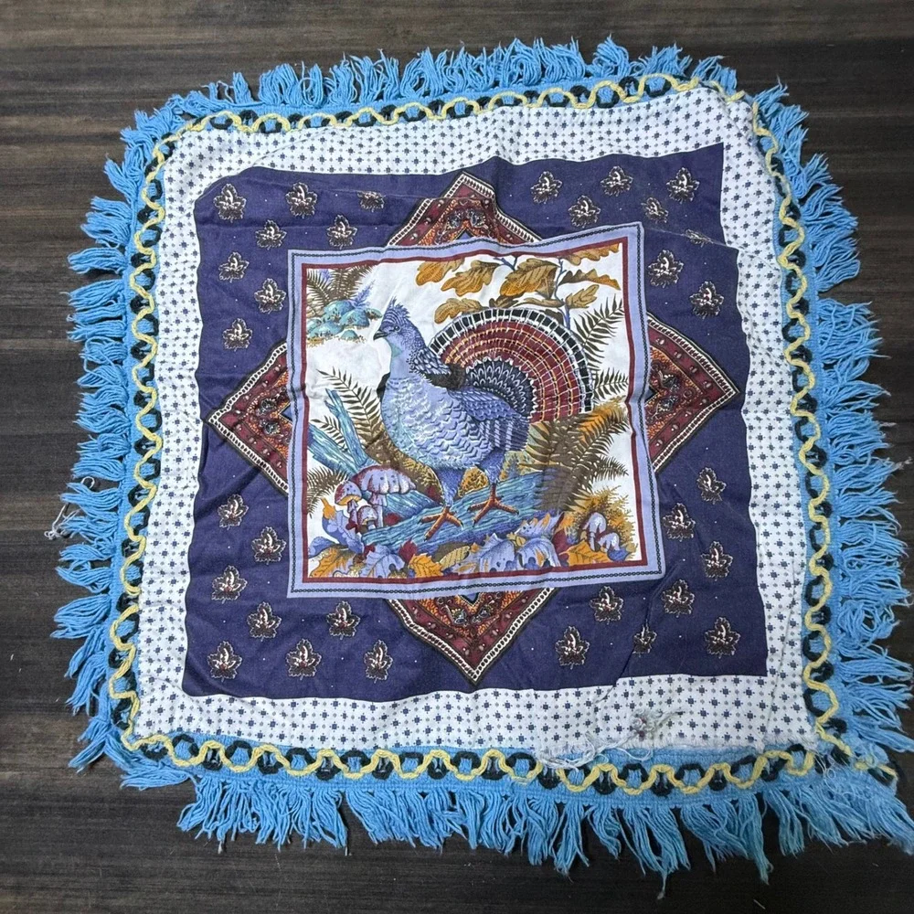 Vintage Bird Tapestry Wall Art‎ Blue Fringed Cabin Cottagecore Decor